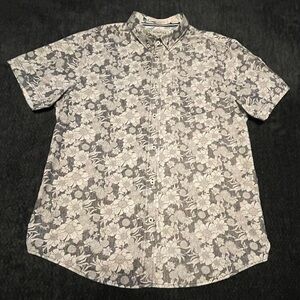 Heritage Gray Casual Button Down Shirt with Modern Print